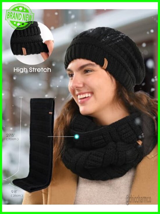 Winter Knit Beanie Scarf Touchscreen Gloves 3-Piece Set, Soft Acrylic main image 4
